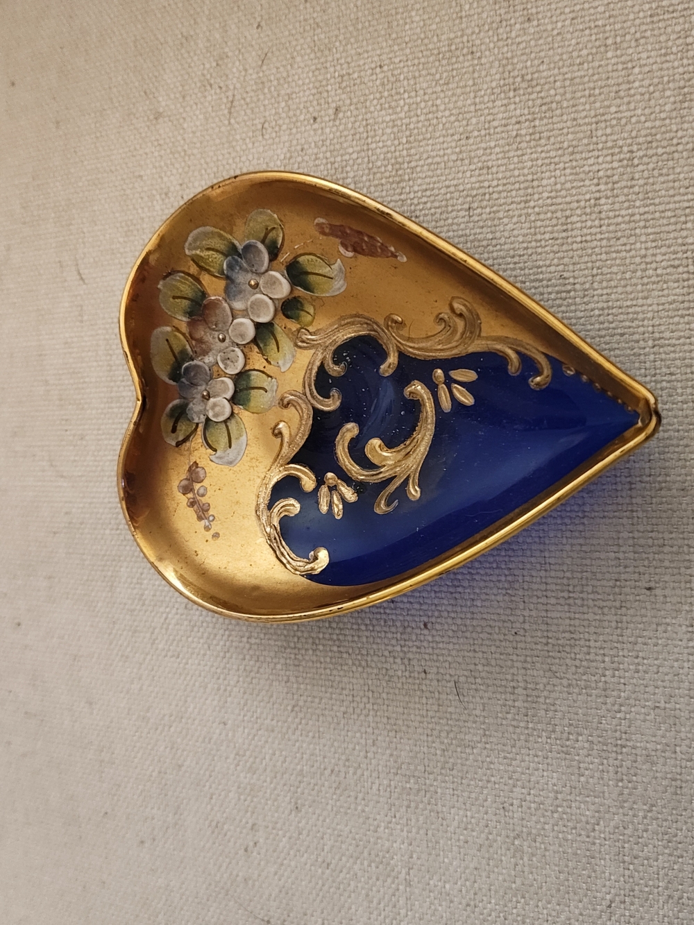 Hand-Painted Heart Trinket Dish in Blue and Gold